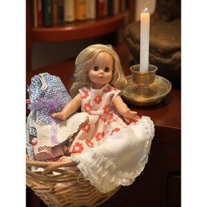 1960s Horsman Ruthie Doll in GrandmaCore Basket Brass Candleholder and Extra Dre
